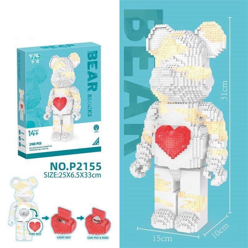 WHITE GOLD BEAR LOVE WITH LIGHTS P2155 Block Puzzle Model Toys ( 3168pcs ) - Kidz Brickify