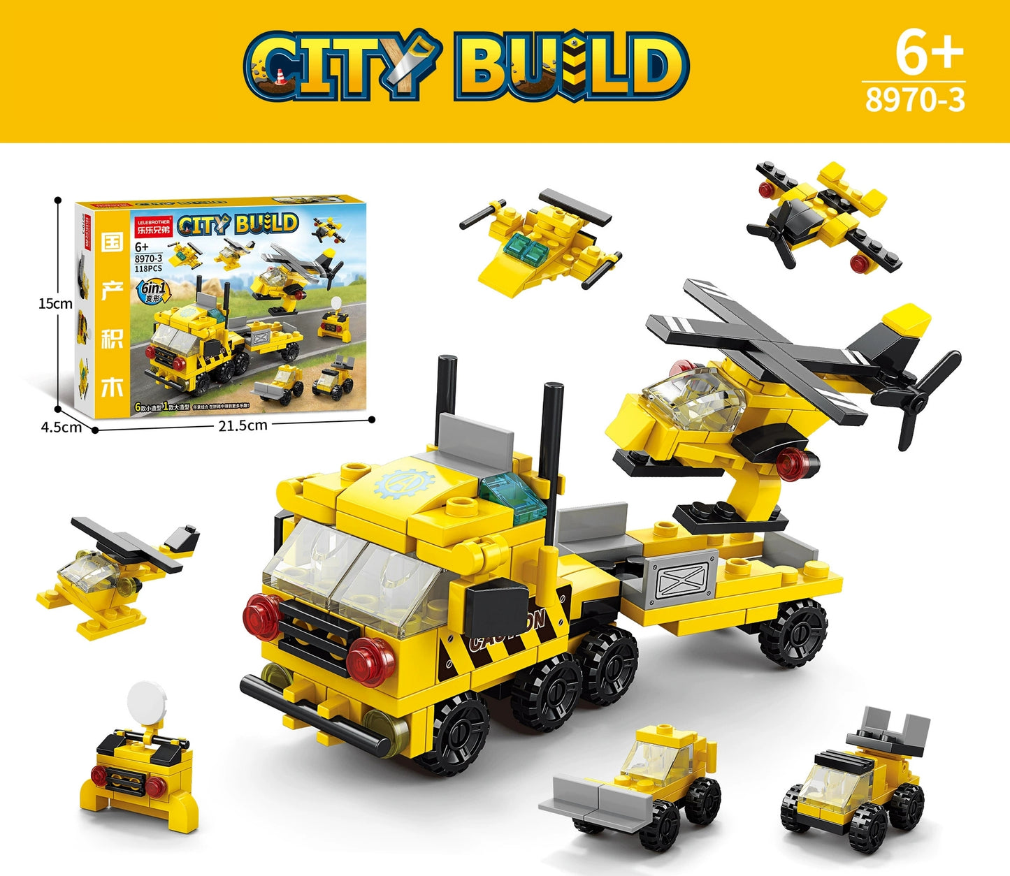 6 IN 1 Helicopter Maintenance Vehicle 8970-3 Block Puzzle Model Toys ( 118pcs ) - Kidz Brickify