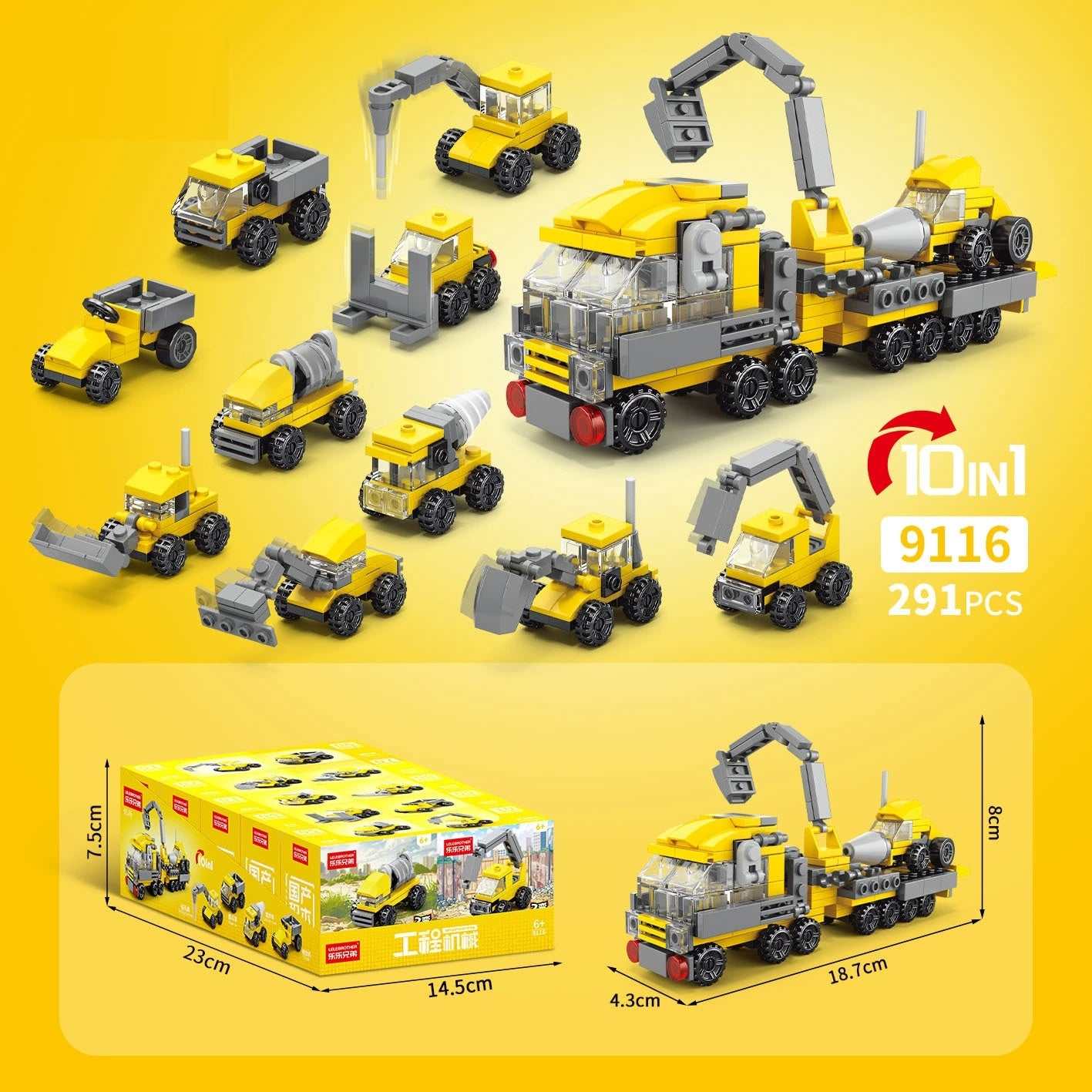 10 IN 1 Construction Machinery Squad Team 9116 Block Puzzle Model Toys 291pcs - Kidz Brickify